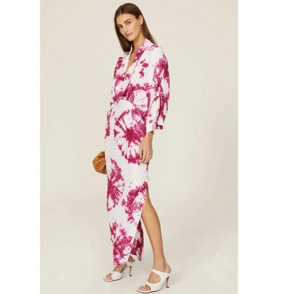 S/W/F Magenta Pink Tie-Dye V-Neck Plunge Kimono  Front Pockets Dress size Large